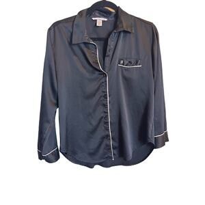 Victoria Secret Black Pajama Shirt Size Small Pink Stripe Button Up Loungewear